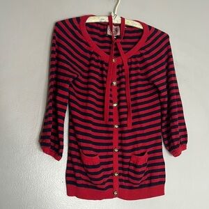 Juicy couture stripe Crown button front cardigan, sweater neck bow size small